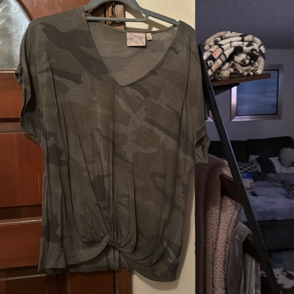 Dolman v neck camo shirt